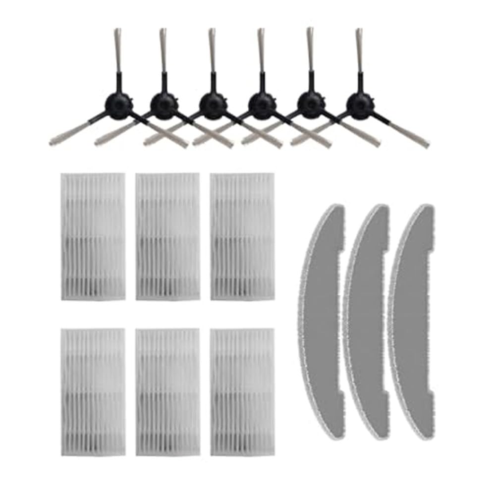 FUBESK Vexilar - Kit de trapeador con filtro de cepillo lateral para Cleanova para W7 W11, 6 cepillos, 6 filtros, 3 paños de repuesto, piezas de repuesto para aspiradora robot, accesorio para