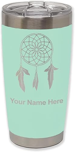 LaserGram Vaso aislado al vacío de 20 onzas, atrapasueños, grabado personalizado incluido (verde azulado)