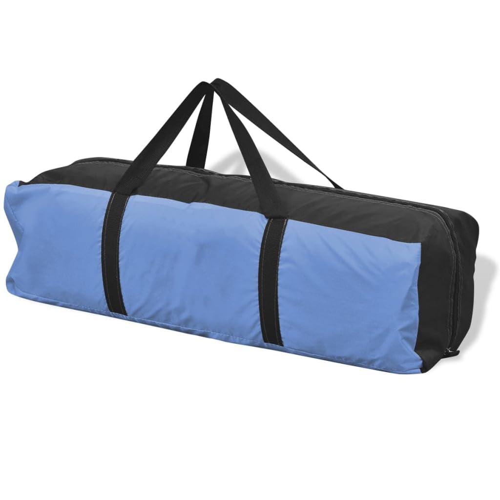 Tienda de campaña tipo azul para 4 personas, tienda de campaña de 4 plazas con marco de hierro, doble techo y suelo de polietileno, 2 ventanas con mosquitera, 365 x 365 x 250 cm, funda incluida