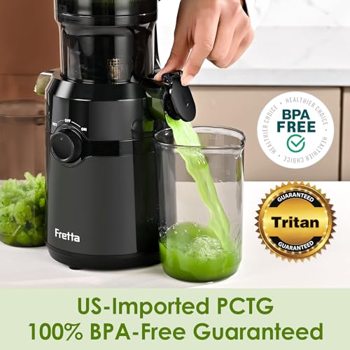 Image of Cold Press Juicer Machines,Fretta Nifty Slow Masticating Juicer Machines with PCTG Material from the USA,Fit Whole Fruits & Vegetables-Easy to Clean,High Juice Yield,BPA Free,Baby Blue