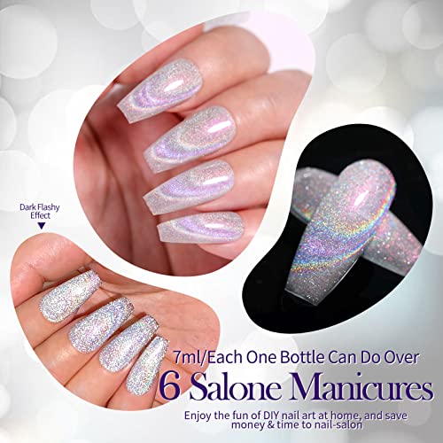 BORN PRETTY UV Nagellack Magnetisch Gel, Holographic Regenbogen Glitter Shining Schellack Nagellack Katzenauge UV… – Bild 5