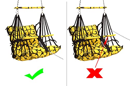 Image of BOFFLE Cotton Swing Chair for Kids Baby's Children Folding and Washable1-6 Years with Safety Belt /Home,Garden Jhula for Babies|Swing for Kids | Seat and Back Side 16x16 inch (Yellow WEL)