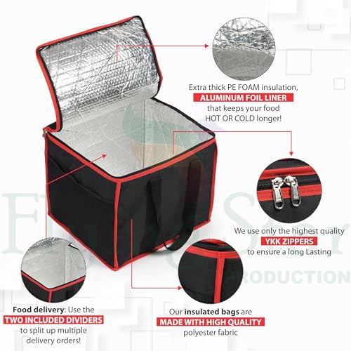 Image of DOUBLE R BAGS Polycarbonate Insulated Grocery & Food Delivery Thermal Bag | Hot & Cold Storage Box for Restaurants | Large Red (34x36x41.9 cm) 1 Compartment, 1 Pocket | (Pack of 1)