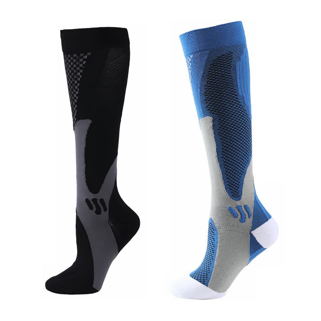 Mens Womens Compression Socks Running 2 Pairs Circulation 20-30 mmHg Graduated Compression Stockings Sport Flight Running