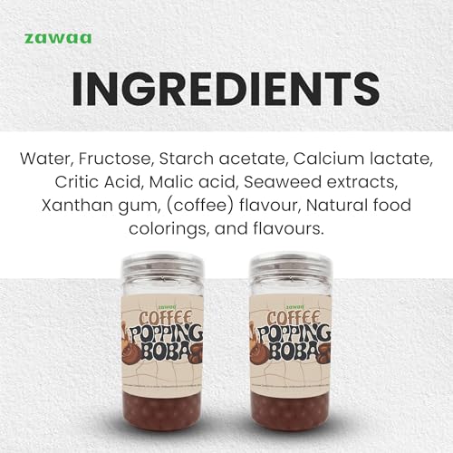 Image of ZAWAA 2 Popping Boba (Each 300gm) Total 600gm (Fruit Flavours), 2 Stainless Steel Straws (12mm), 1 Cleaning Brush, 1 Boba Scoop | Combo of 2 Coffee