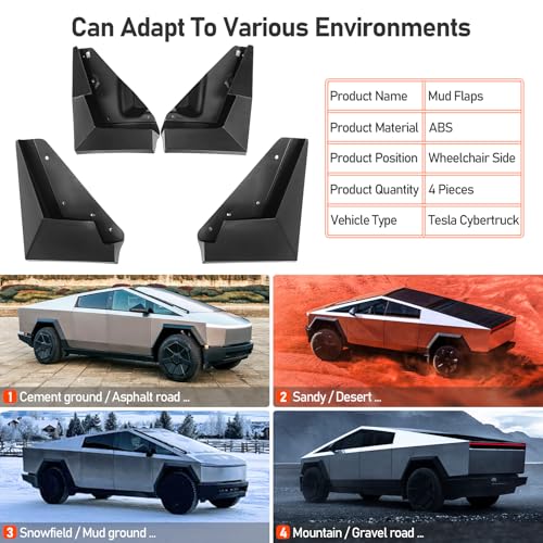 Image of LEPZ Mud Flaps for Tesla Cybertruck Accessories 2024 2023 No Punching Required Front and Rear 4PCS Splash Guards Exterior Accessories for 2024 Cybertruck