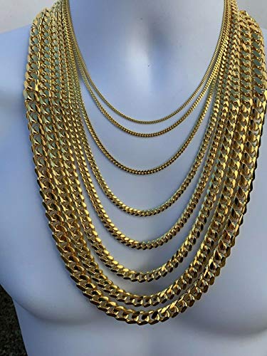 Solid 925 Sterling Silver Miami Cuban Link Chain - 14k Gold Plated - 2-12mm 18-30"- Great Men's Or Ladies Heavy Necklace For Pendants - Italy Made3