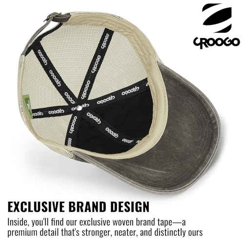 Image of Croogo Leather Patch Mesh Back Cap Washed Cotton Dad Hat | Breathable Material /Adjustable Design /Unstructured Hats /Vintage Wash /Exclusive Products
