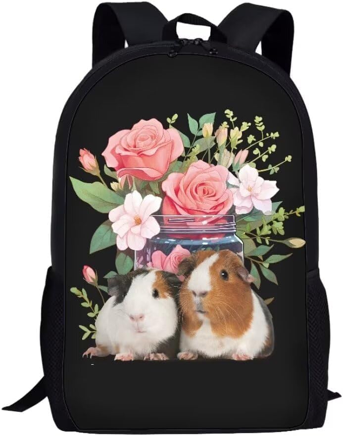 Travel Backpack 3D Flower Guinea Pig Print, Casual, Travelling 17in Lightweight Casual Daypack for Business Men Women