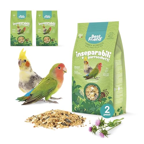 Best Friend Alimento Completo para inseparables y periquitos, Paquete de 2 Paquetes. Alimento para pájaros con Cardo Mariano. Ingredientes Naturales, Fabricado en Italia