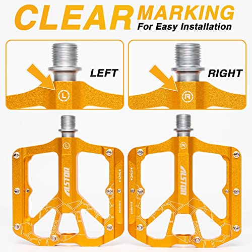 Alston Mountain Bike Pedals 3 Sealed Bearing Colorful Machined Cycling Ultra Strong Spindle Alloy Non-Slip Lightweight Pedal For Mtb And Road Bike 9/16" #TOP2