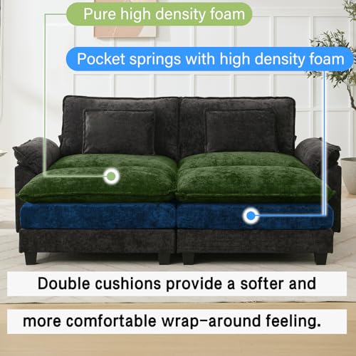 Image of Oprisen 86 inch Modular Sectional Sofa, Comfy Cloud Couch Sectional Sofa with Ottoman, Chenille Sofa Sleeper Deep Seat Sofa with Throw Pillows for Living Room (Black)