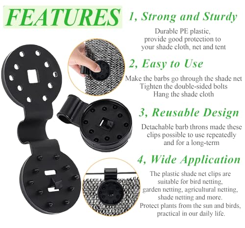 Wopanxye 20pcs Shade Cloth Clips, Black Round Plastic Sun Shade Clip - Image 3