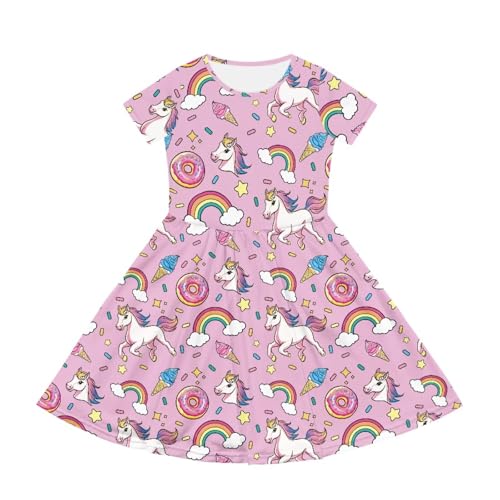 Image of Girls Dress with Pockets Basic Short Sleeve High Waist Swing Skater Dress School Party Dress for Kids