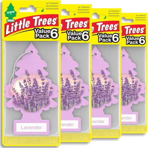 Image of LITTLE TREES Air Fresheners Car Air Freshener. Hanging Tree Provides Long Lasting Scent for Auto or Home. Lavender, 24 Airs Fresheners (Pack of 6)