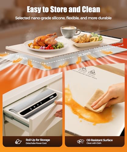Image of Food Warming Mat with Heat-Resistant Pad, 26X15 Inch, 6 Temperature & 6 Timer Settings, Child Lock Safety,Food Warmer Chafing Dishes for Buffet,Gatherings,Parties,Everyday Use