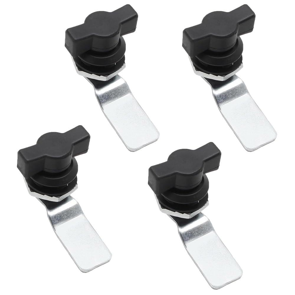 Keyless Cam Lock, Thumb-Operated Cabinet Lock Zinc Alloy Offset Cam Latch for RV Compartment, Tool Box and Drawer (4-Pack, Black)