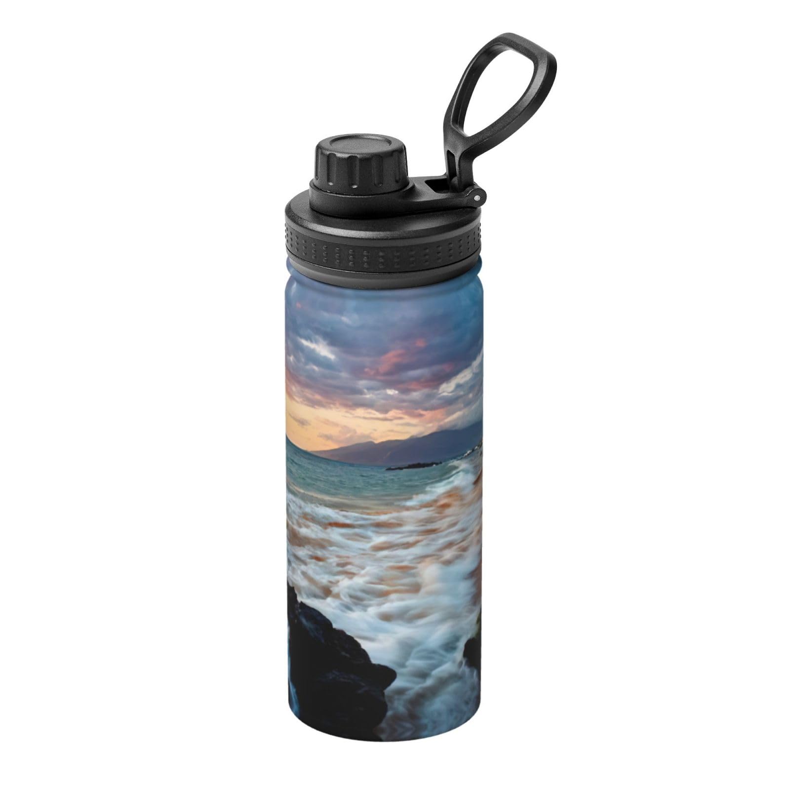 Kfjghhl Insulated Stainless Beach Maui Hawaii Sunset Sea Waves Clouds Steel Water Bottle For Sport Gym Travel Leak Camping Hiking Hydration