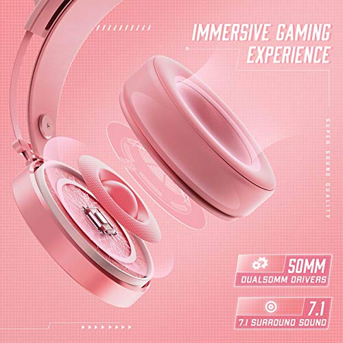 PeohZarr Pink Gaming Headset PS4 Headset Xbox One Headset, PC Headset with LED Lights, Detachable Cat Ear Headphones, Compatible with Xbox One Controller(Adapter Not Included), PS4, PS5