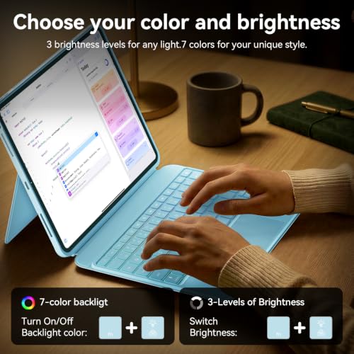 Image of WIWU for iPad Keyboard Case Air 11 Inch M4 /M3 /M2 11th /10th Gen 3 in 1 Magnetic Detachable Case Keyboard Adjustable Stand Backlit Keys Touchpad (Blue, For iPad 11 /10 /Air 5 /4 /11 inch(M2 /M3) Pro 11 inch4 /3 /2 /1)