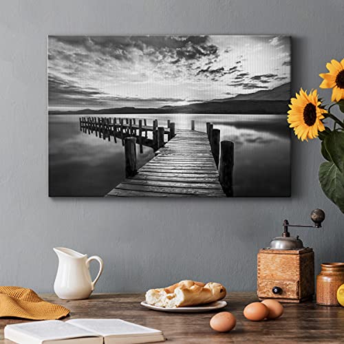 Renditions Gallery Landscape Lake Dock Canvas Wall Art Print Paintings Modern Artwork, Evening Dock,Ready To Hang, 36''X 24'', Made In America,Azv-Wc17-41932-R-2436-Sc #TOP2