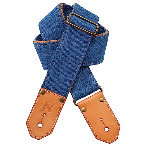 Correa de guitarra Nefelibata, correas de guitarra occidental de mezclilla azul con extremos gruesos de...