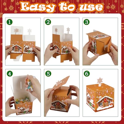 Qpout 27Pcs Christmas Kraft Paper Candy Boxes for Gift Giving,3D Xmas Goody Gift Cookies Treat Boxes,Decorative Christmas Favor Boxes for Holiday Xmas Party Favors Supplies Bag Fillers – Image 6