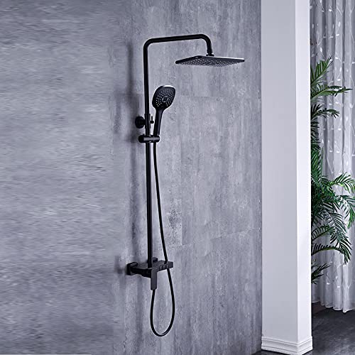 Système de douche exposé en laiton noir à 3 fonctions pour installation murale