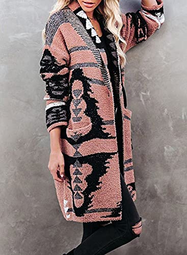 Astylish Womens Open Front Cardigan Long Sleeve Oversized Knit Sweater With Pockets Pink Small #TOP3