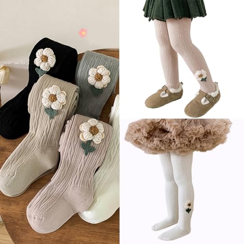 Tights, Fleece Lined Leggings for Girl Lovely Flower Decors Stretch Stockings 3-8Y Autumn Spring Sweet Toddler2