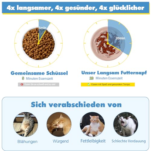 Anti Schling Napf Katzen Futternapf - Langsam Fütterung Katzennapf aus Melamin - Interaktiver Fressnapf Katze im Labyrinth Design - Gesundes Langsam Fressen Schüssel für Katzen - Klein - 15,5 x 2,5 cm
