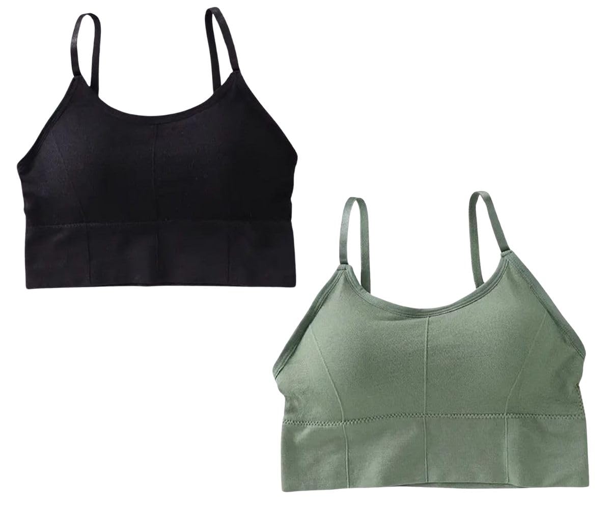 Women's Cotton Blend Adjustable Strap Sports Lightly Padded Bra Combo of 2