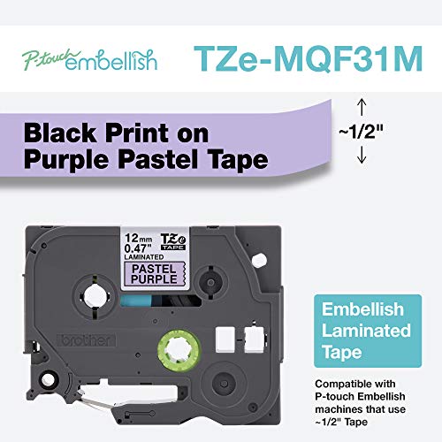 Image of Brother P-Touch Embellish Black Print on Pastel Purple Tape TZEMQF31M - ~ inch Wide x 13.1' Long for use with P-Touch Embellish Ribbon & Tape Printer
