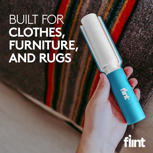Image of Flint Plus Retractable Lint Remover & Pet Hair Roller for Clothes - Refillable & Reusable Lint Roller with 70 Extra Sticky Tear-Off Sheets - Value Pack, Light Blue
