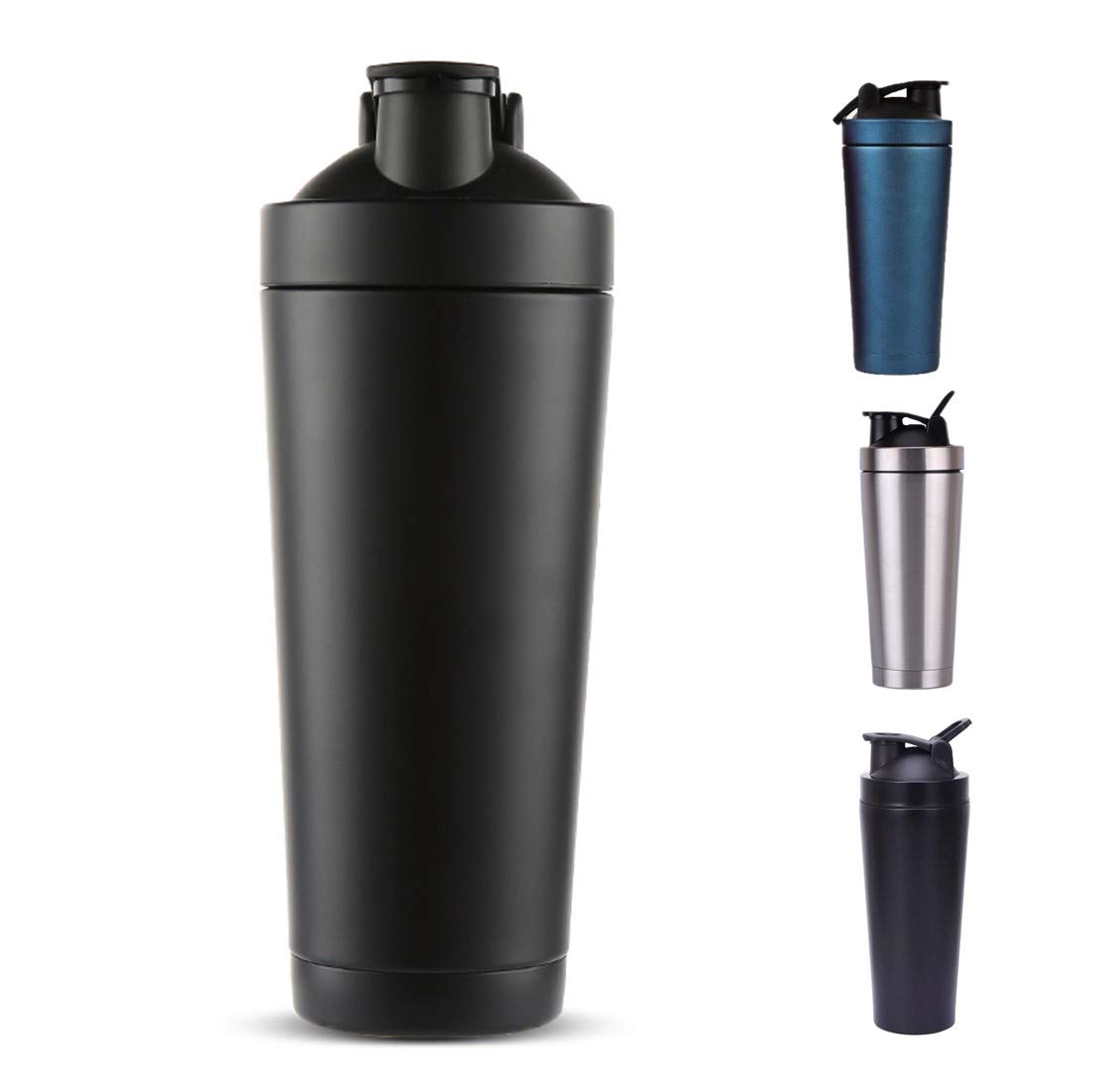 V2 Co.Ltd Shaker Bottles for Protein Mixes,25oz.Portable Travel Mug Stainless Steel,750ml Shaker Cup Keep Hot and Cold for Sport Home Car Gift Travel(Black)
