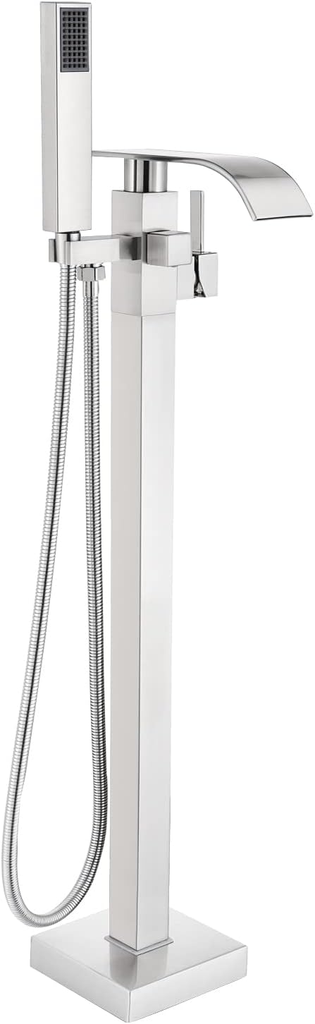 Senlesen Stainless Steel Bathroom Free Standing Tub Filler Faucet Brushed Nickel Freestanding Bathtub Faucets with Handheld Shower Mixer Taps