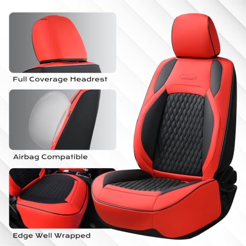 Image of Coverado Seat Covers for 2018-2026 Jeep Wrangler 4 Door, Waterproof Leather Car Front Seat Covers, Full Coverage Seat Cushion Covers Protector Custom Fit for Jeep Wrangler JL Seat Covers, Red