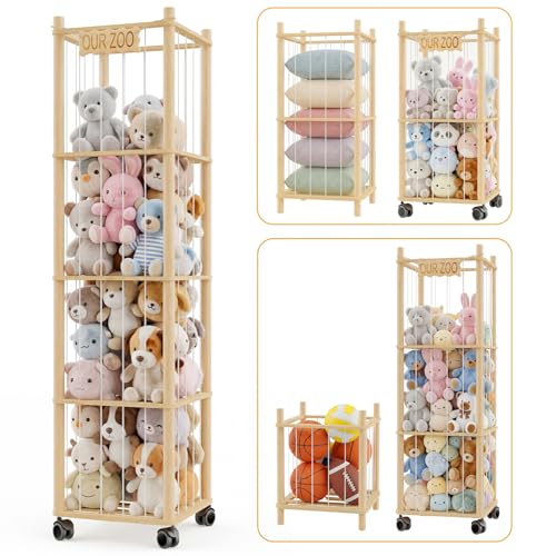 CMQRYPV DIY Stuffed Animal Storage Kit Adjustable 14 Tier Stuffed Animal Organizer with Wheels Large Plushies Storage for Playroom Bedroom & Nursery Designed for Growing Toy Collections
