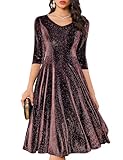 Dressystar Womens Long-Sleeve A-Line Flare Glitter Bridesmaid Midi Dress Wedding Guest Formal Party Dresses 2025 Prom Gown Spring Summer Cocktail Club Dress Burgundy M