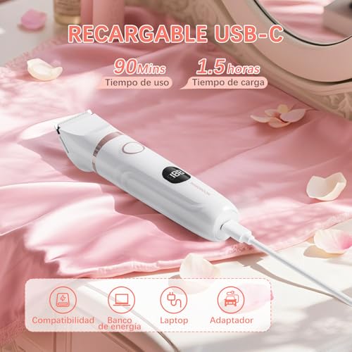 MAXGROOM Afeitadora Eléctrica Mujer, Set de Depiladora Electrica 3 en 1 para Mujeres, IPX6 Utilizable en seco/mojado Recortadora Corporal Mujer, Apto para Facial, Cuerpo y Las Zonas íntimas - imagen 6