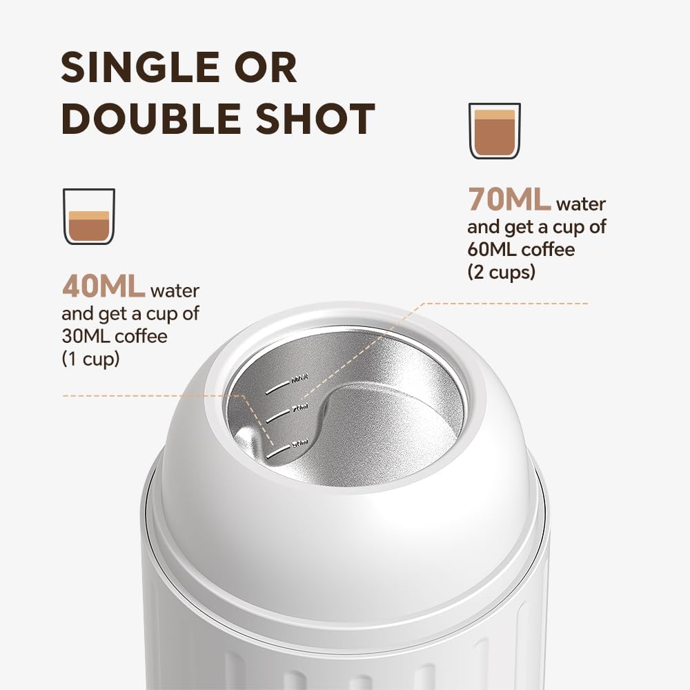 BENFUCHEN Macchina per caffè espresso elettrica portatile, auto-riscaldante compatibile con cialde NS e caffè macinato Mini Cafe Maker, per viaggi, campeggio, ufficio (Bianco)