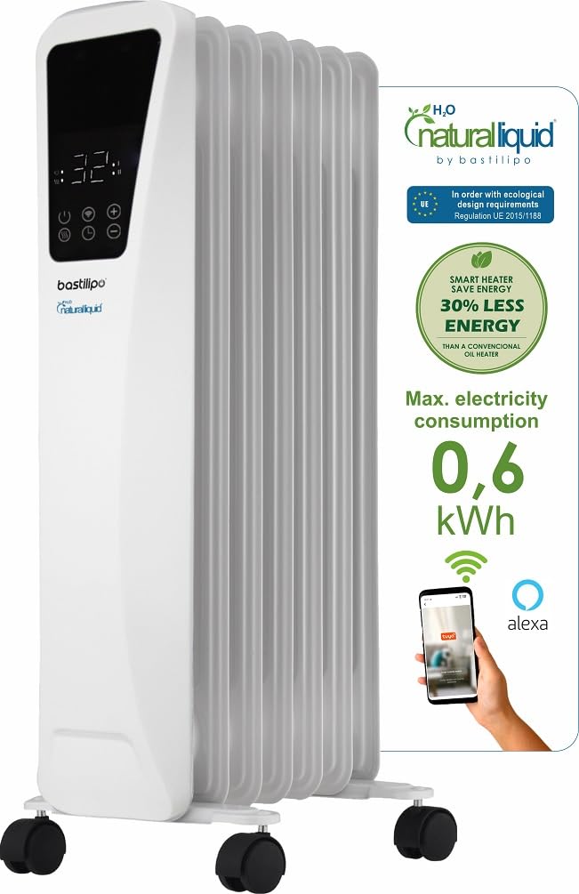 Bastilipo - R-Ecofluid2-7, energy class A low consumption radiator, with H2O Natura Liquid ecological fluid, integrated wifi, 0.6Kwh, digital touch screen, 7 elements