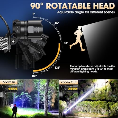 Linterna frontal recargable superbrillante 120000 lm con zoom y 5 modos de luz LED 5