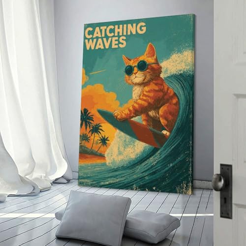Toile murale Chat surfeur de qualité supérieure pour décoration de salon