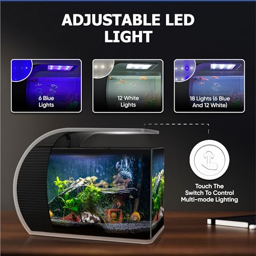 Cb Star 12 5 Gallon Fish Tank - Arc-Shaped Glass Fish Tank W/Led Lights thumb #3