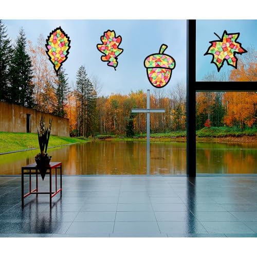 image for EXQUISS 10 Pcs Fall Leaf Crafts Kit DIY Tissue Paper Suncatchers Autum