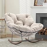 AIDEHO Outdoor Patio Rocking Chair, Oversized Papasan Chair with Cushion and Frame, Comfy Modern Rocker Egg Chair for Living Room, Garden Backyard，Beige