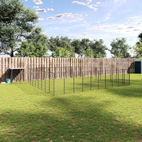 Runheo Hundezwinger Schwarz 31,46 m² Stahl Auslauf Gitter Käfig mit Tür Sicherer Welpen Laufstall Gehege für Garten Outdoor Indoor Transportabel und Modular