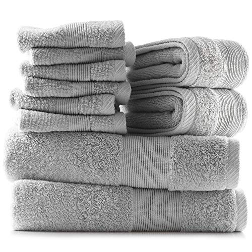 Image of Hearth & Harbor Bath Towels for Bathroom - 100% Ring Spun Cotton Luxury Bathroom Towels - Ultra Soft & Highly Absorbent, Bath Towels Set of 10 - Silver Gray