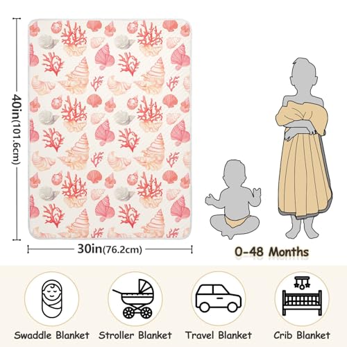 Image of Coral Seashell Light Pink Baby Swaddle Blanket for Boys and Girls, Muslin Baby Receiving Swaddle Blanket, Soft Cotton Nursery Swaddling Blankets for Newborn Toddler Infant
